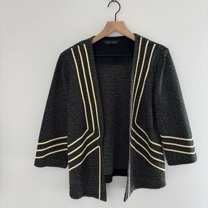 Ming Wang Black Gold Geometric Knit Cardigan Blazer Old Money PM